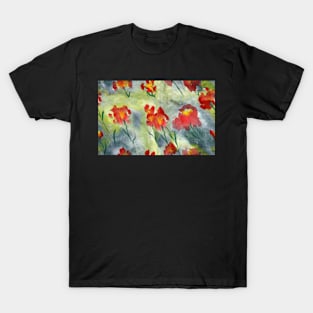 Abstract red watercolor poppies pattern T-Shirt